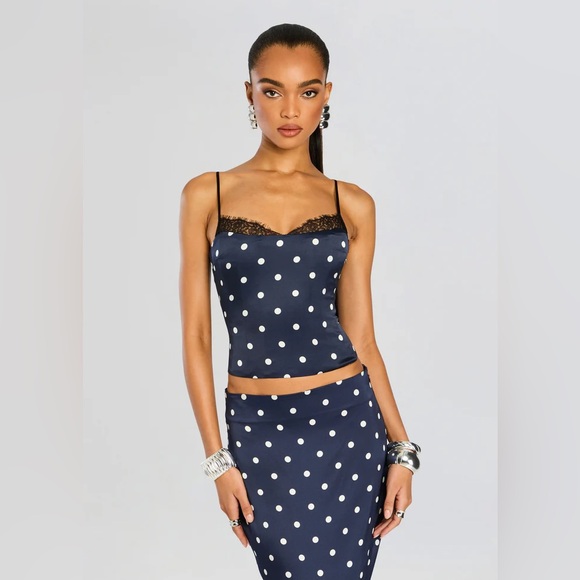 RETROFETE✨NEW✨ Brookelynn Corset Top in Navy Polka Dots
